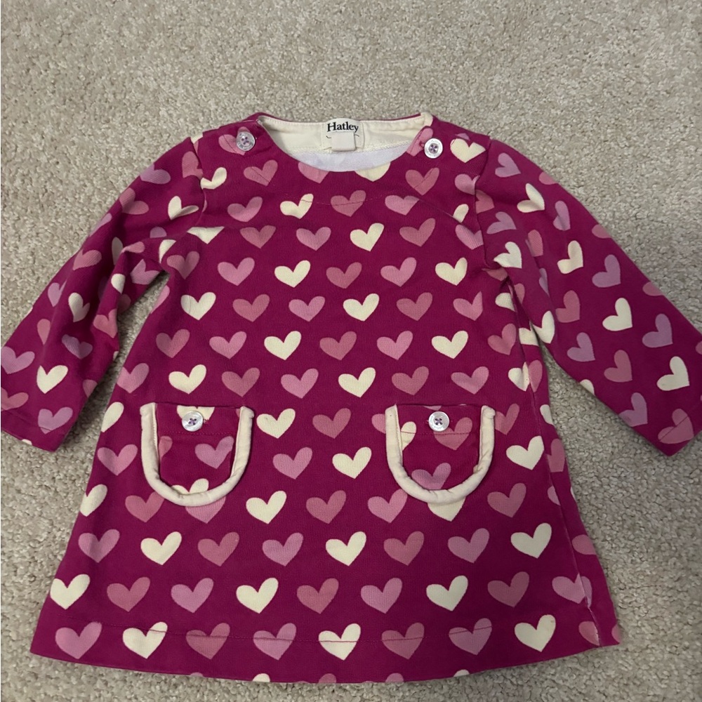 Girls Hatley Baby pink heart print knit tunic dress 12/18 months. Cotton